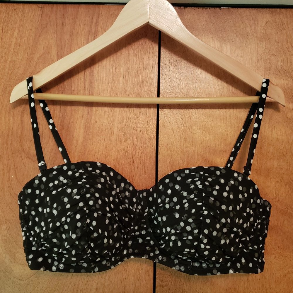 J. Crew Black Tulle Polka Dot Bikini Top